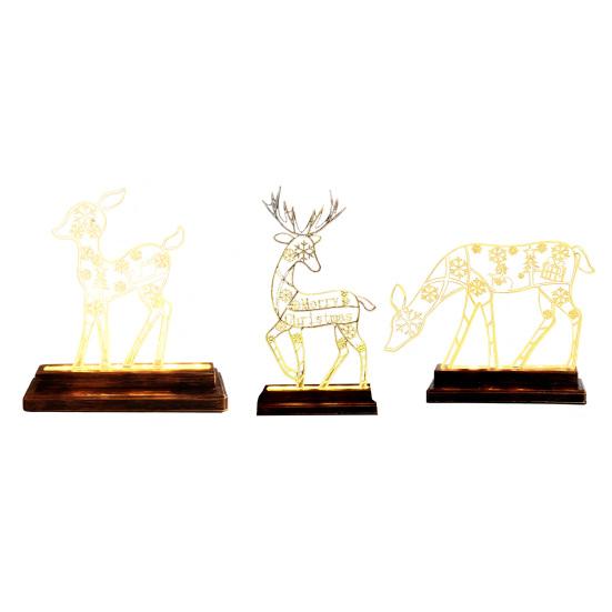 Metal Lighted Christmas Deer Decoration Light Up Reindeer Figurine with Wooden Base for Indoor Outdoor Home Yard Tabletop Decor