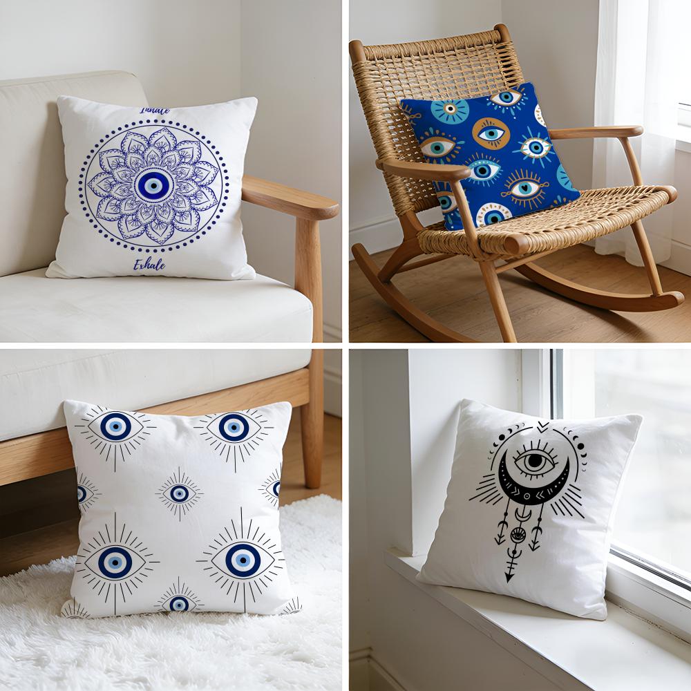 Cushion Cover Washed Linen Soft Breathable Decorative Case for Sofa Home Pillow Cover Evil Eye Symbol Art Print
