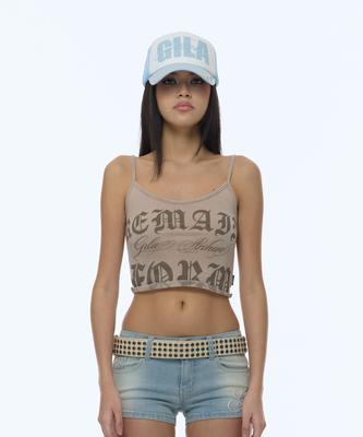 Gillaakaibeu Raw Cut-Off Crop Tank Top_Beige