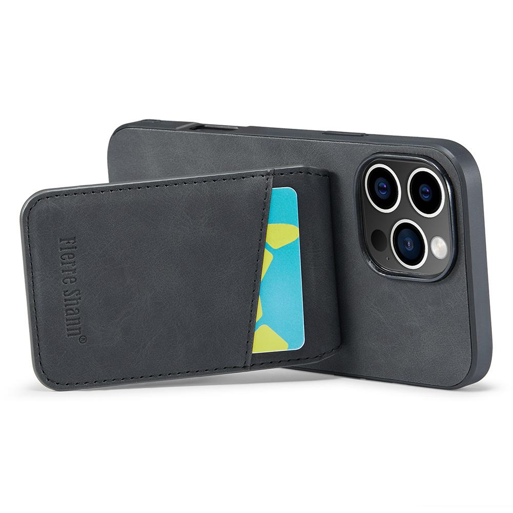 FIERRE SHANN For iPhone 16 Pro Max Case Card Holder Kickstand Leather RFID Blocking Back Cover