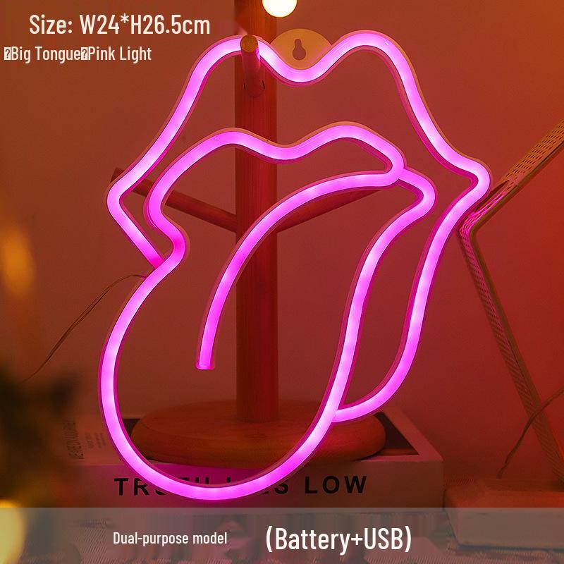 

Tongue-Shaped LED Neon Light - Trendy Decorative Lighting Wall-mounted (Battery + USB) dual-use