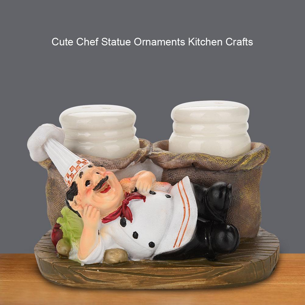 Cute Chef Statue Salt & Pepper Bottle Holder Ornaments Home Decor Kitchen Resin Crafts