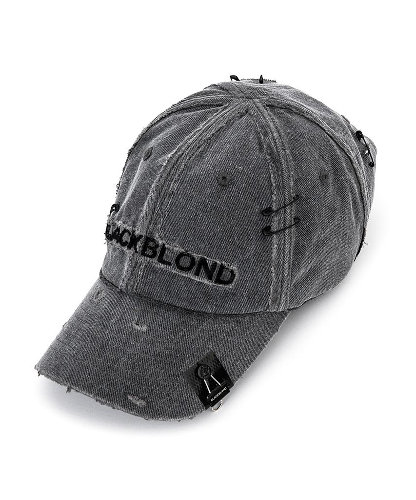 BLACKBLOND Vividi Cross Damage Custom Denim Cap (Dark Gray)
