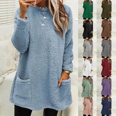 Bluzy damskie z golfem jesienno-zimowe ciepłe swetry plus size tuniki pulowery topy z kieszeniami