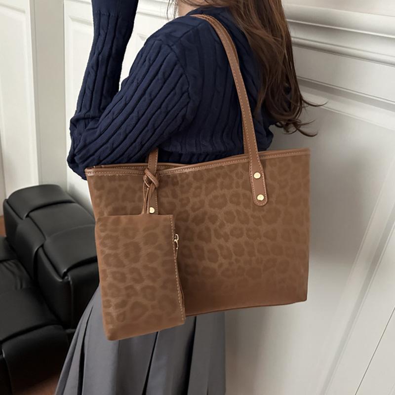 2pcs/set Leopard Print Women Shoulder Bag For Commuting, Daily Used, Casual Tote Bag Large Capacity Ladies Handbags And Purses