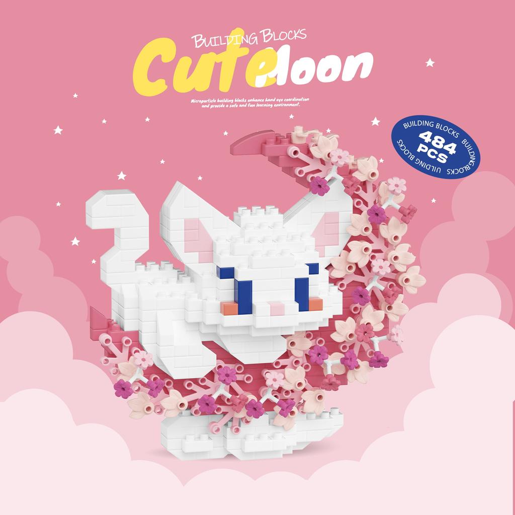 Cute Pets With Flowers Micro Building Blocks Cartoon Figures Animals Cats Panda Sanrio Disney Ornament Christmas Gifts