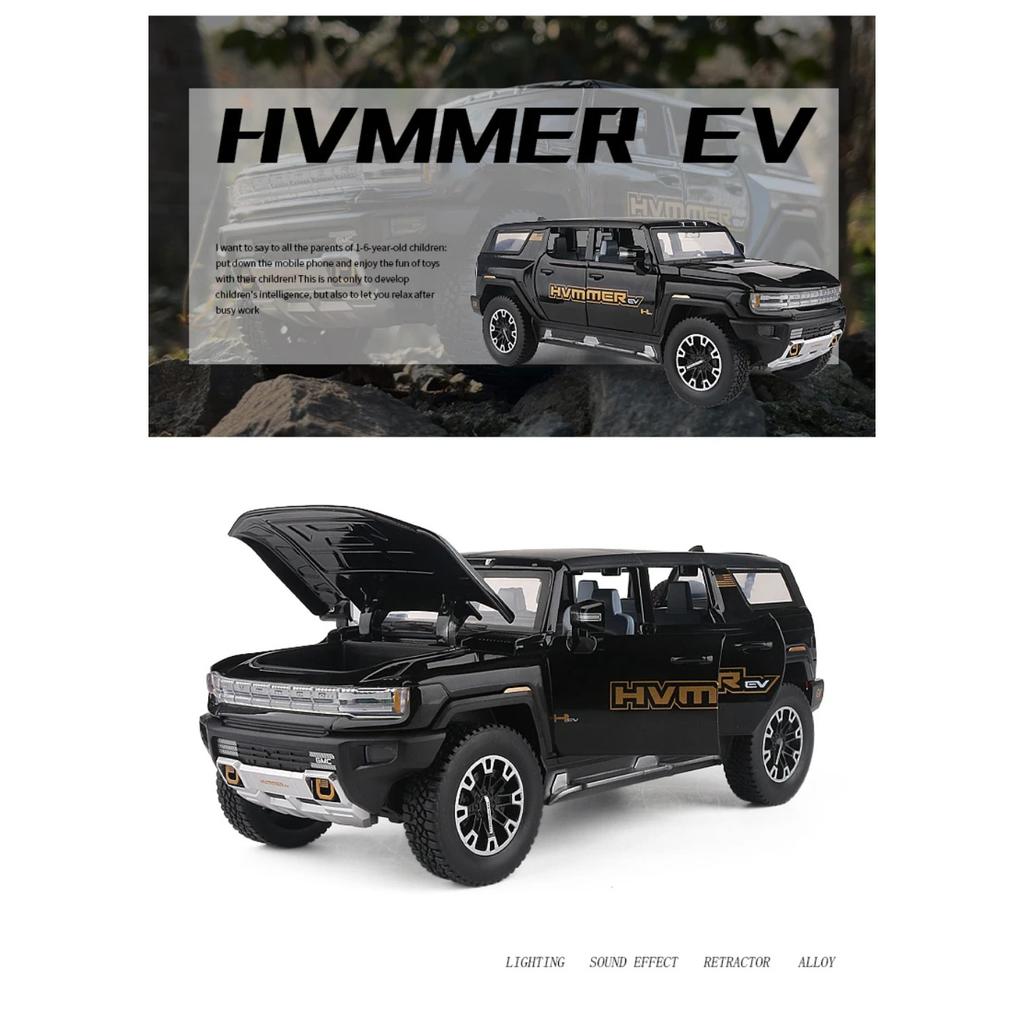 1/24 Hummer EV SUV Samochód terenowy ze stopu Metalowy model zabawki Dźwięk i światło Zabawka dla dzieci Kolekcjonerskie Prezenty urodzinowe