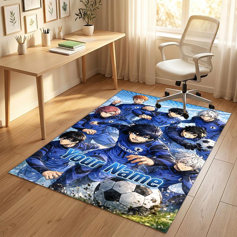 Personalized Crystal Velvet Carpet,Blue Lock Custom Printed Name, Plush Area Rug For Home Indoor Decor