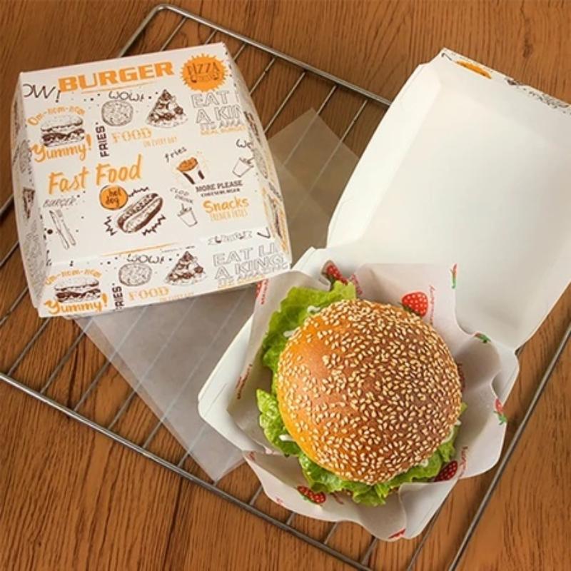 50/100 Pezzi Scatola per Hamburger Ispessita e Resistente al Grasso Scatola per Hamburger Monouso Scatole per Cibo da Asporto Fast Food di Grado Alimentare
