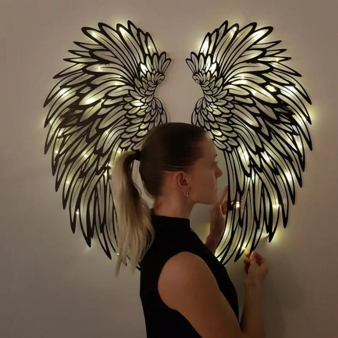 Angel Wings Carved Metal Wall Art with Light