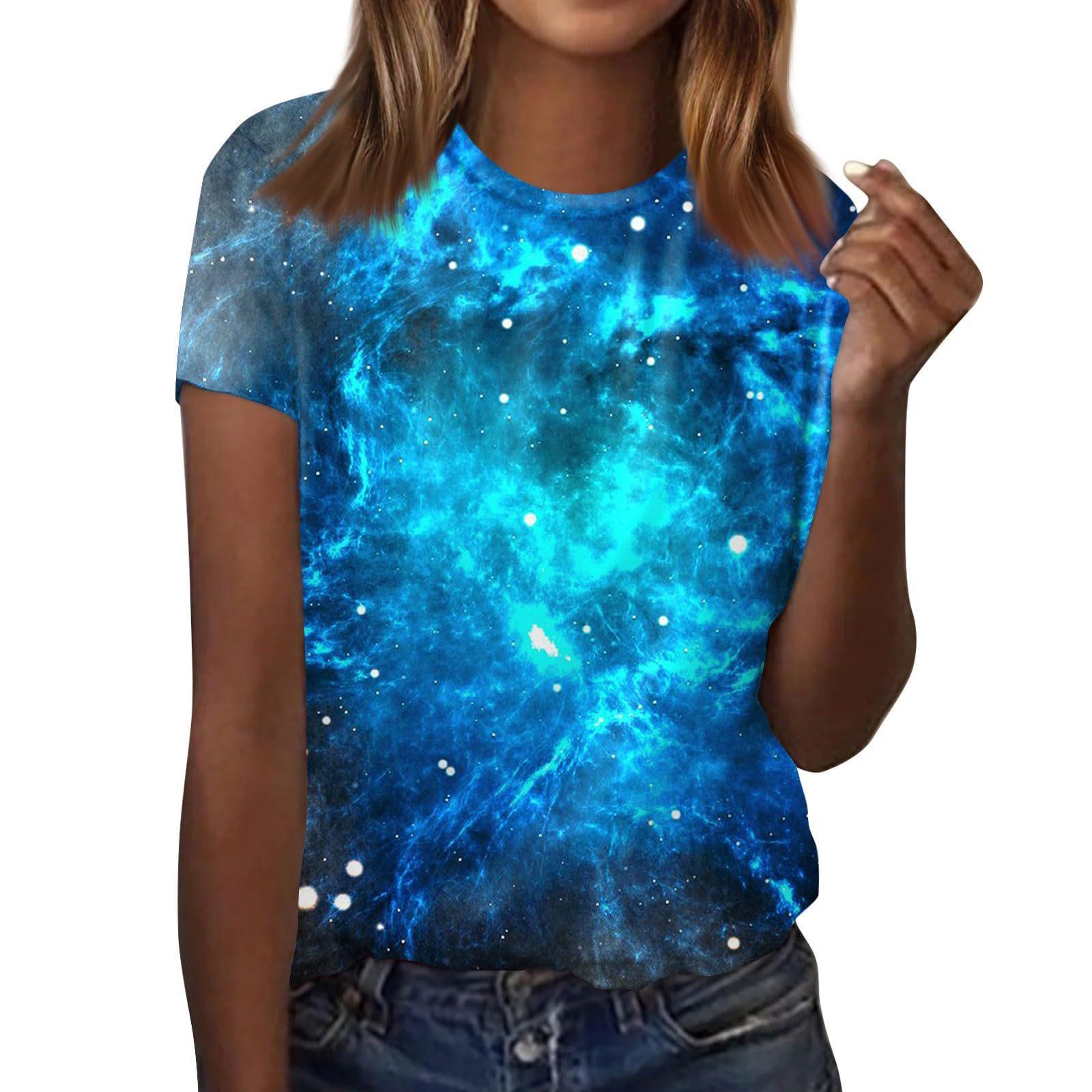 

Футболки с 3D-принтом Galaxy Universe Pattern для женщин, повседневные футболки с коротким рукавом и круглым вырезом, уличная одежда Harajuku, футболки, топы, женская одежда S