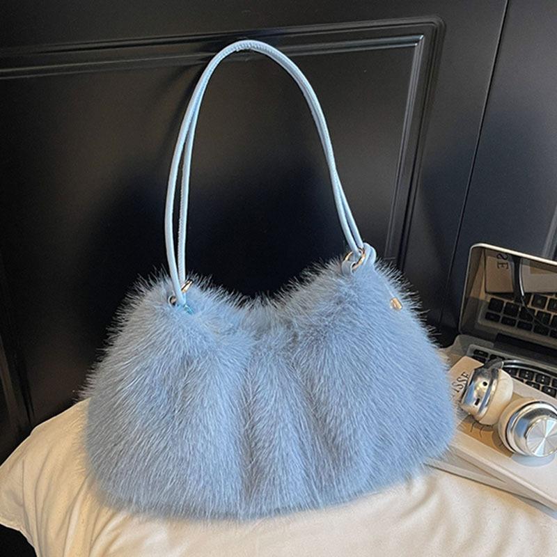 

Милая плюшевая сумка женская новая осень и зима на плечо через плечо маленькая свежая пушистая универсальная сумка-тоут синий