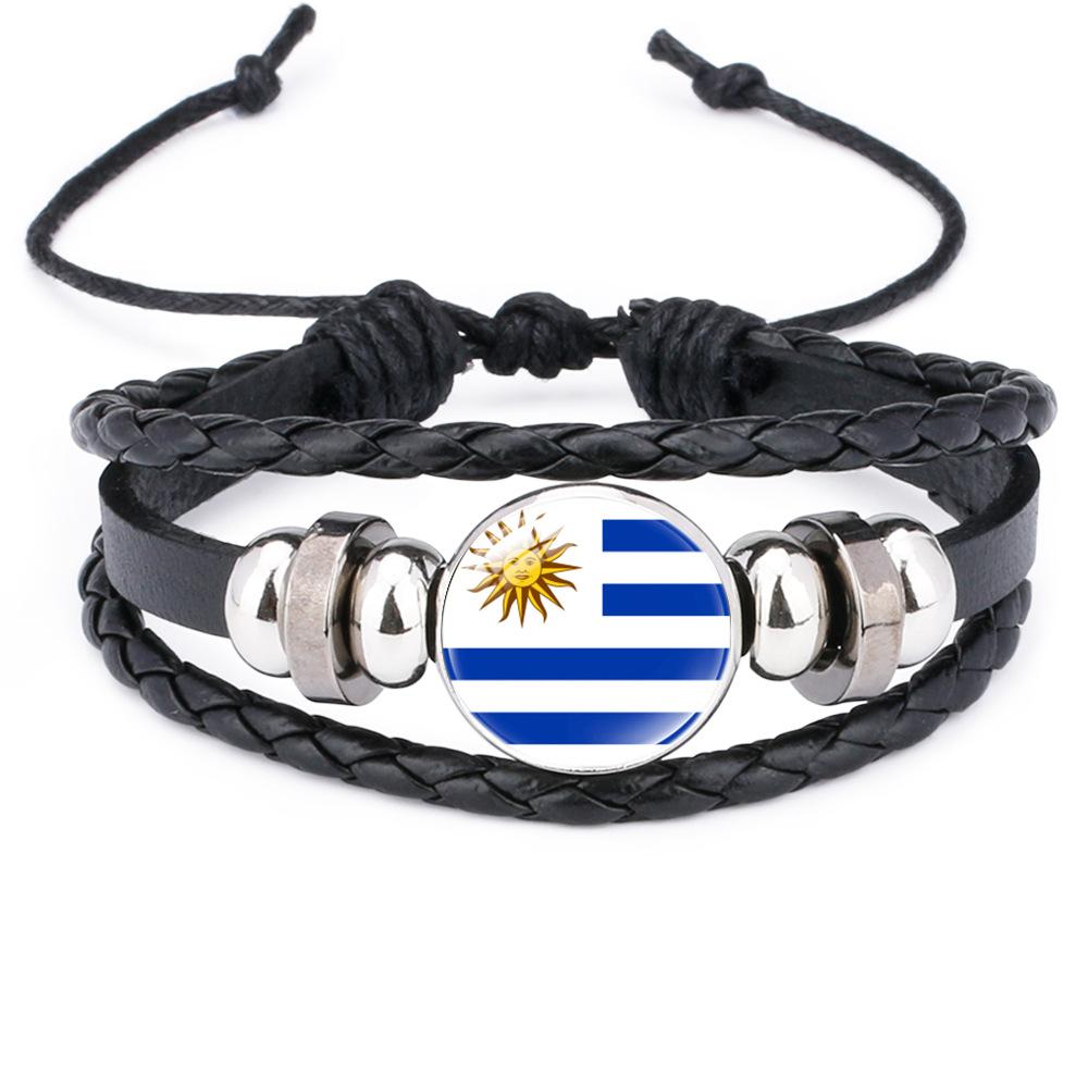 World Cup Leather Bracelet National Flag Soccer Match Souvenir  Adjustable Cowhide Woven Bracelet for Men Women,Sports  Fan Accessories