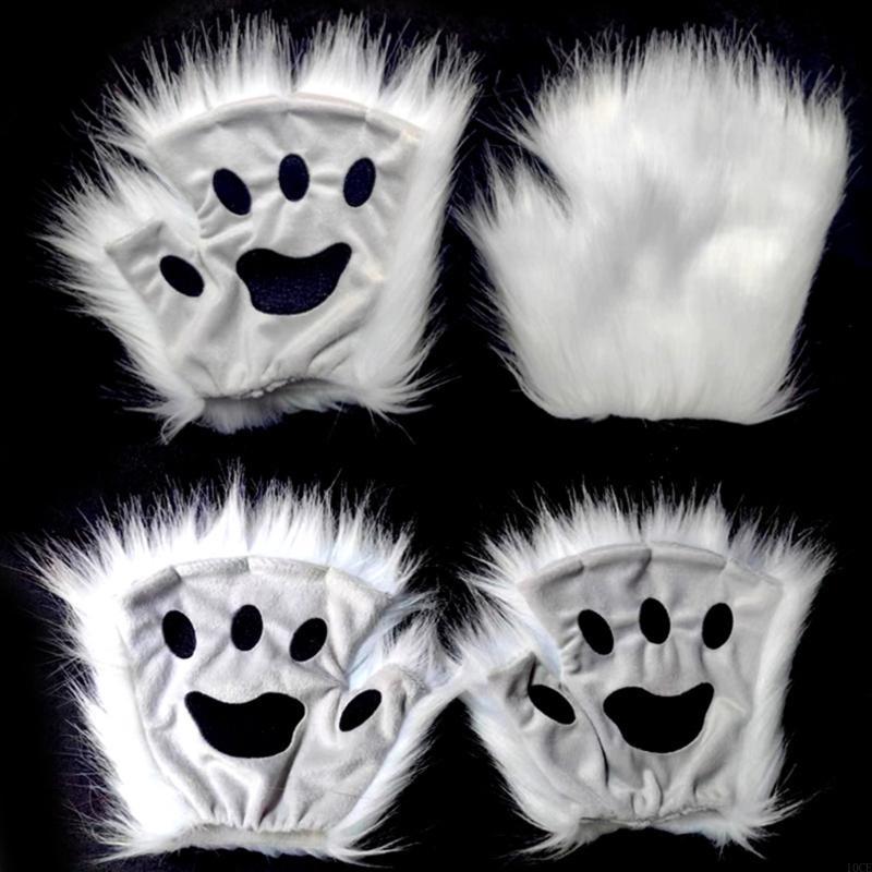 Foxes Tail Plush Face Cover Furry Paws Gloves for Halloween Cosplay Dress Up