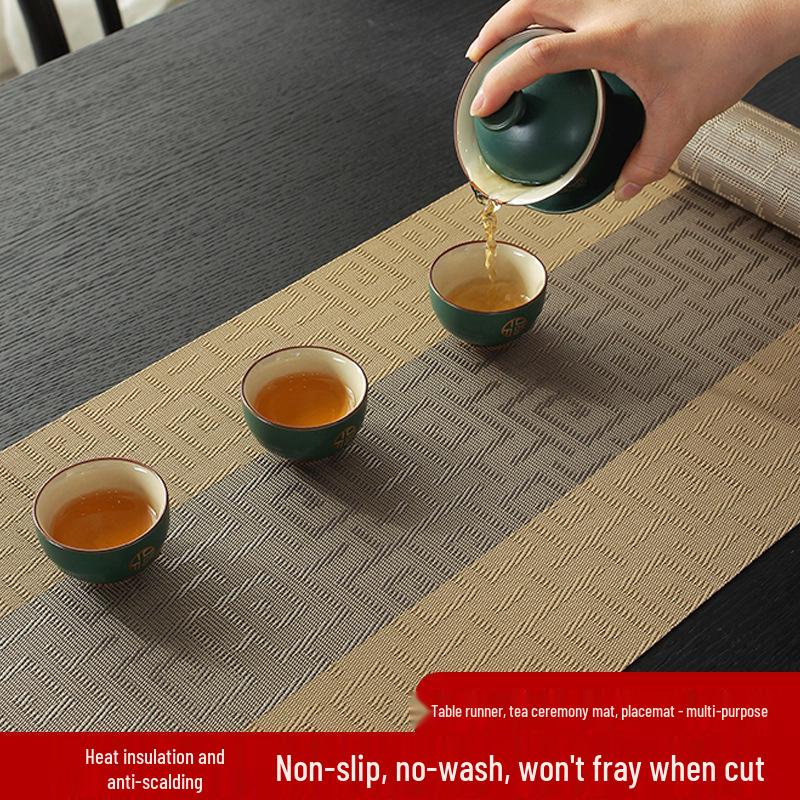 New Zen-Style Waterproof PVC Table Runner and Placemat - Durable for Tea, Coffee, and Dining Tables