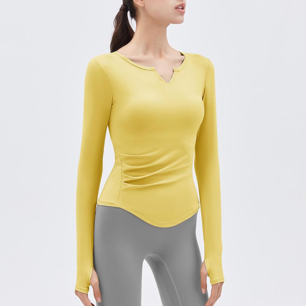 2023 Spring V-Neck Long Sleeve Yoga Top with Chest Pads - Women's Running and Fitness Wear