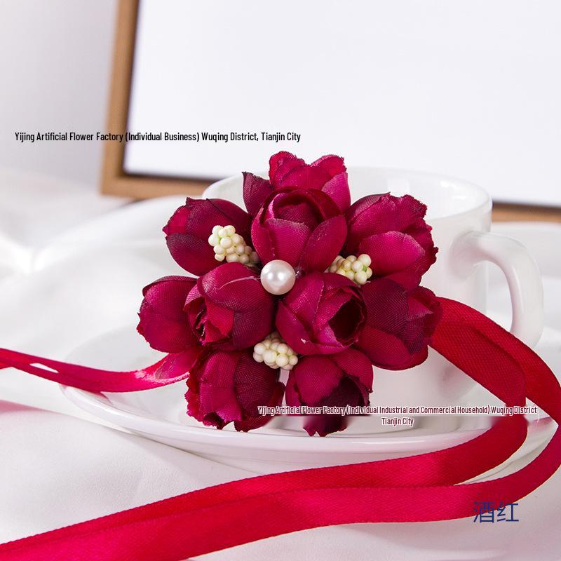 Artificial Flower Ribbon Wrist Corsage for Children's Day, Dance, Wedding Bridesmaid, or Bride