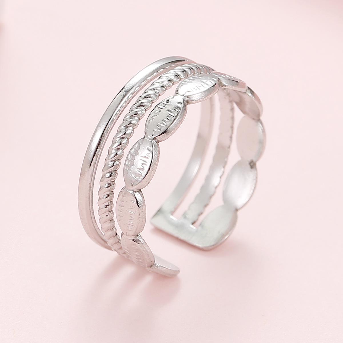Personalized Hollow Irregular Adjustable Gold-Plated Stainless Steel Ring for Women