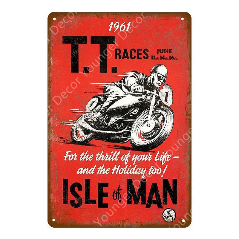 Dirt Bike Metal Poster Retro Motorcycle Races Plaque Wall Art Painting Plate Pub Bar Garage Home Decor Isle Of Man Signs YI-179