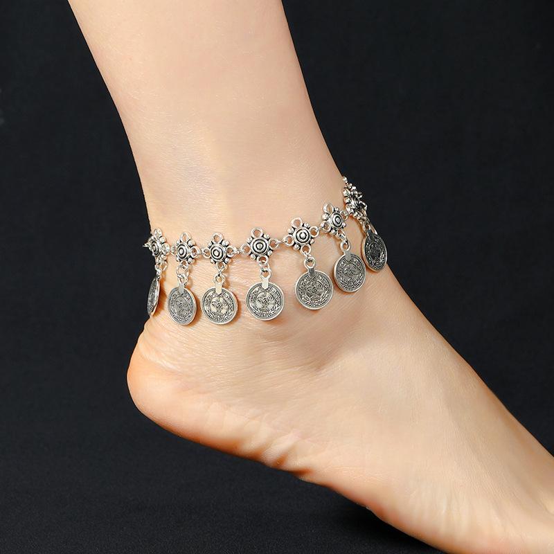 Vintage Coin Fringed Anklet Female Bohemian Vacation Style Personality Exotic Dance Accessories