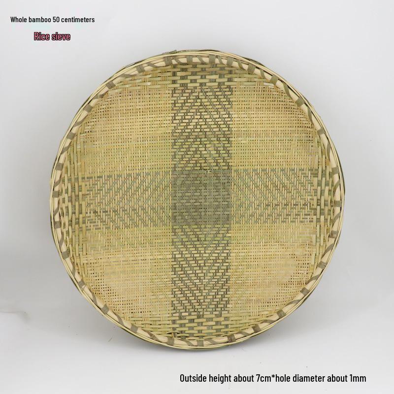 Blue Bamboo Weaving Sieve for Drying Tea, Dried Goods, and Rice - Round Winnowing Basket Tray