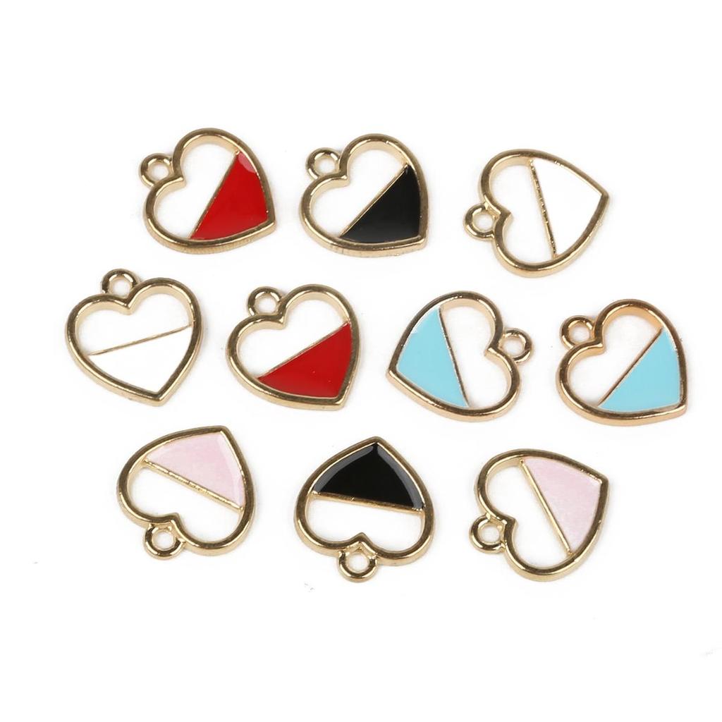 10 stk 15*16mm doble farger Kjærlighet Hjerte Drop Oljelegering Anheng For smykker Komponent Making DIY Halskjede Armbånd Øredobber