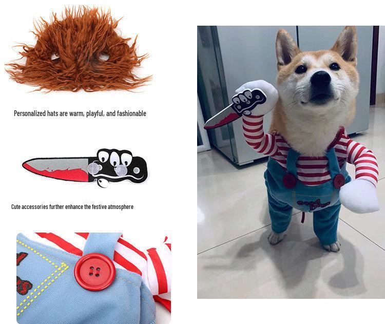 3D Killer Doll Dog Costume - Halloween & Christmas Prank Outfit for Pets