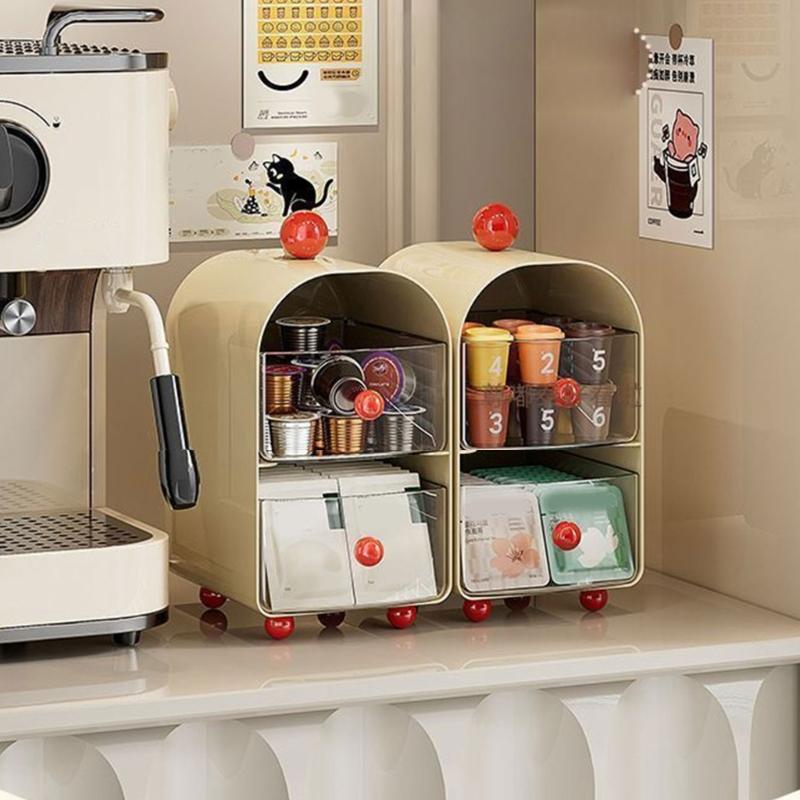 Contemporary Plastic Desktop Coffee Organiser Corner Teas Bag Holder Office Table Drawer Storage Box with Compartments