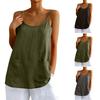 Dames Casual Losse Pasvorm Bandjes Mouwloze Linnen Tanktops Met Zakken