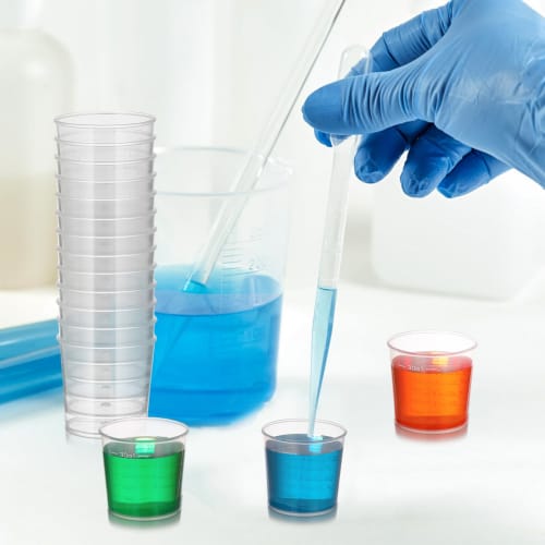 Ledmomo 50-Piece 30ml Plastic Heat-Resistant Measuring Cup, Small, Clear, Disposable Measuring Cup, Durable, Mini, Small Volume, Liquid Measurement, L