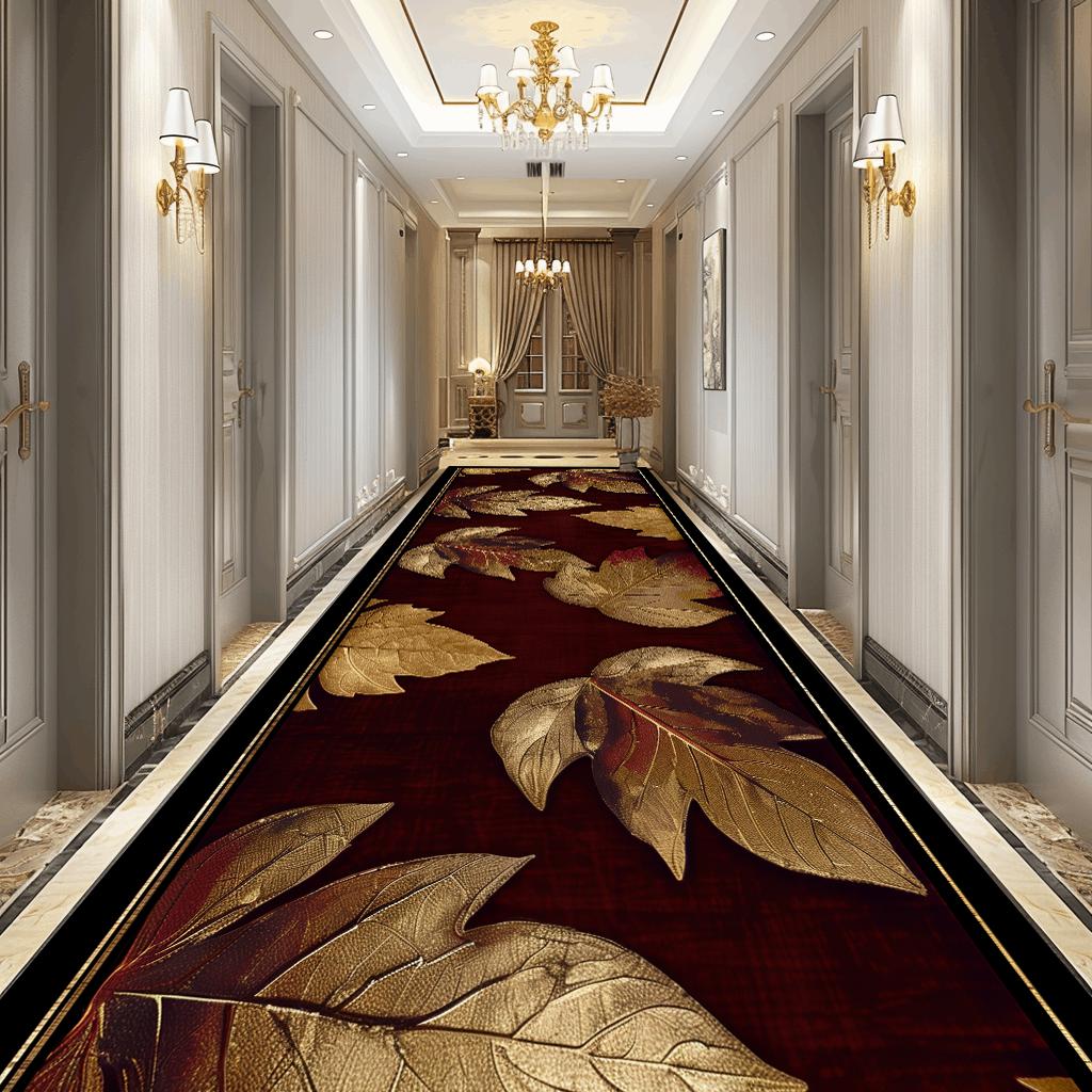 Luxury 3D Golden Leaf Pattern Long Corridor Carpet Room Decoration Hallway Rug Non-slip Hotel Runner Carpets Stairway Floor Mat