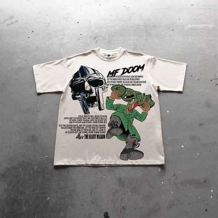 Винтажная хлопковая футболка с принтом узора Illest Villain Mf Doom Открывает уникальный образ, любимый модниками Оверсайз футболки S