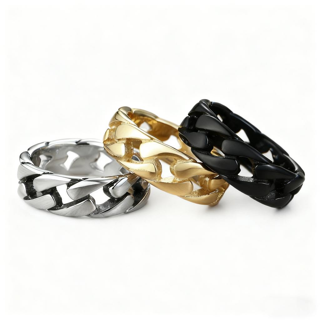 7MM Chain Ring for Men Boy,Stainless Steel Miami Curb Link Ring,Stylish Hip Hop Jewelry Gifts