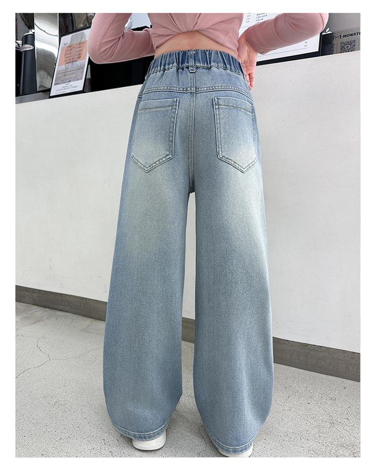 Girls' Loose Wide-Leg Jeans - Korean Style, Spring/Autumn Fashion, Casual Straight Leg Pants for Middle & Big Kids