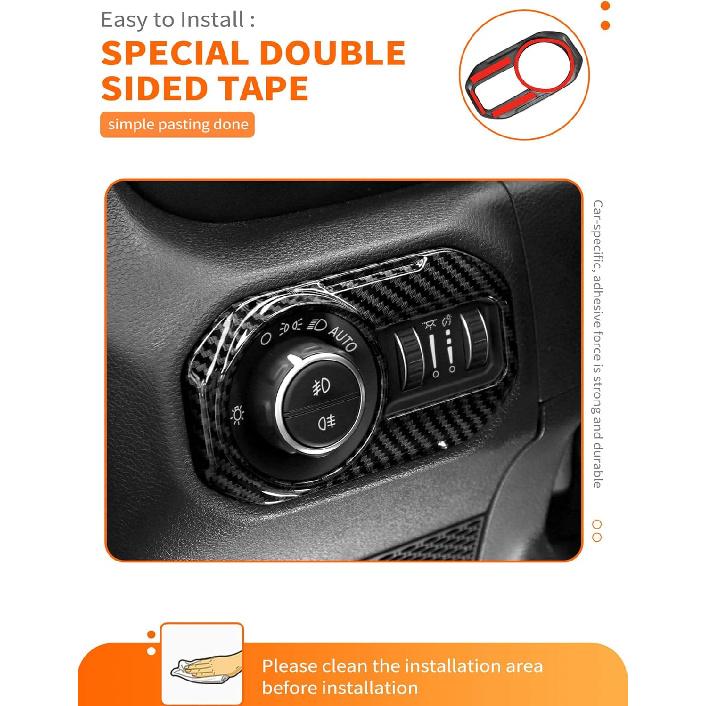 Savadicar Carbon Fiber Interior Accessories - Headlight Switch Trim for 2018-Present Jeep Wrangler JL JLU 4XE & Gladiator JT - Premium Texture