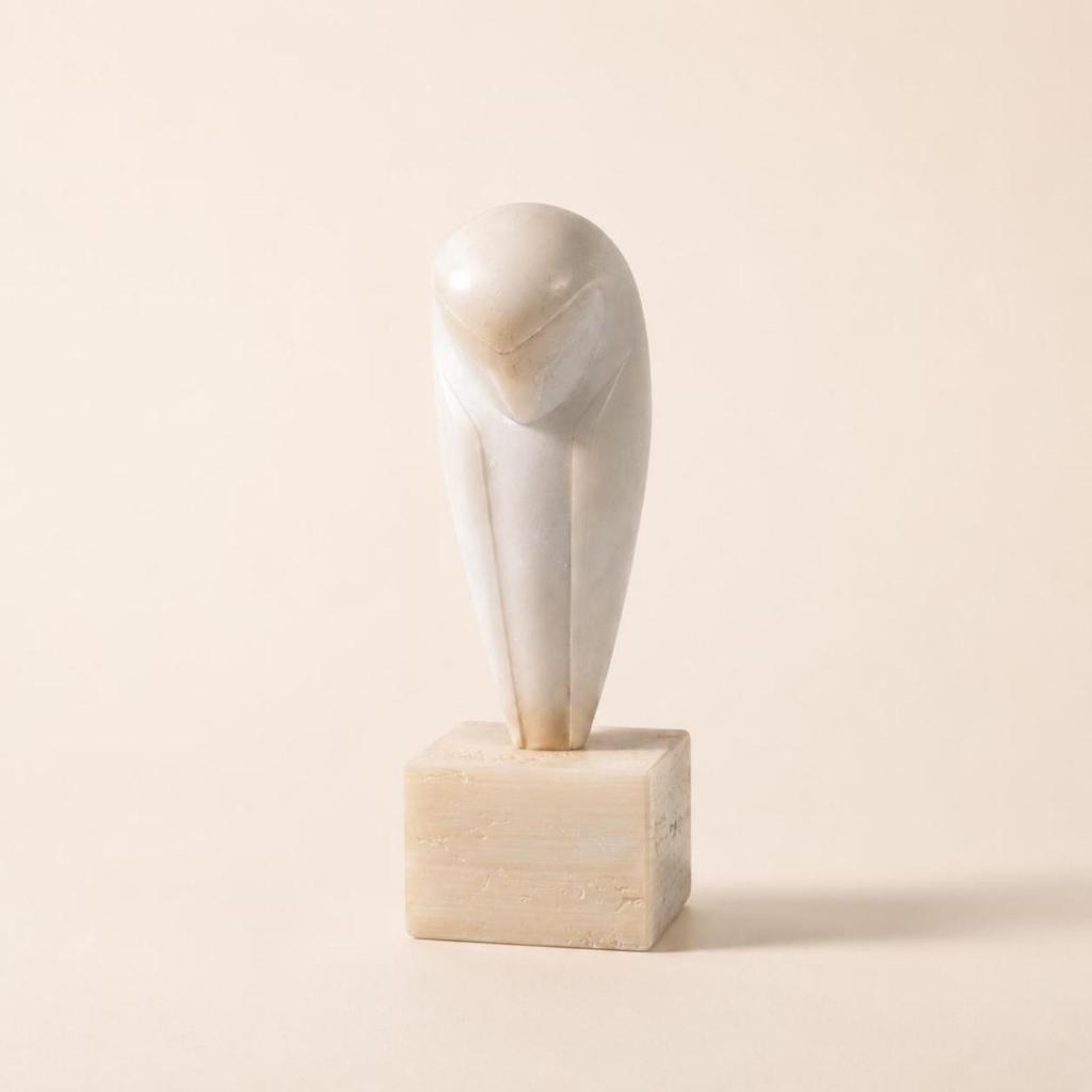 Resin Owl Sculpture Beige Creature Statue Heavy