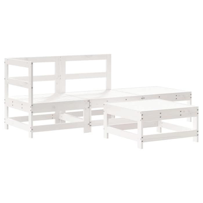 VidaXL Salon de Jardin 4 pcs, Canapés avec Repose-pied, Ensemble de Meubles avec Table Basse Patio Terrasse, Rustique, Blanc 3186495