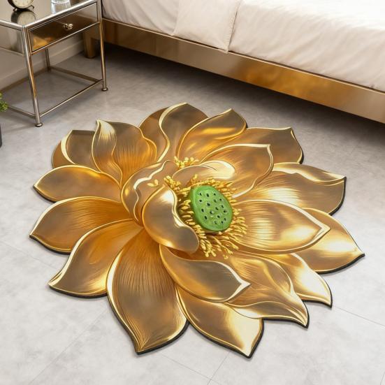 Lotus Flower Shaped Rug 3D Visual Effect Lotus Carpet Absorbent Area Rug with Non-Slip