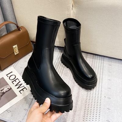 Marka Modowa Damskie Buty 2024 Nowe Okrągły Nosek Platforma Damskie Botki Wygodne Antypoślizgowe Wsuwane Damskie Botki do Kostki Moda Goth Buty