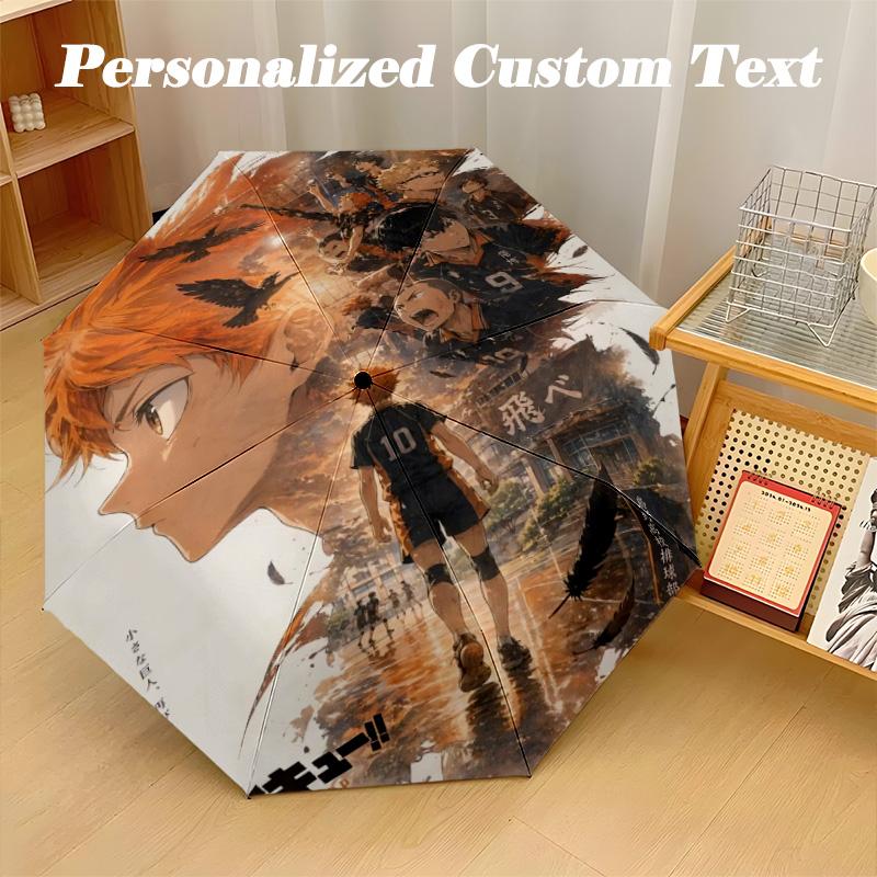 Portable Auto Folding Umbrella,Haikyuu 8 Rib Waterproof Umbrella For Camping Commute
