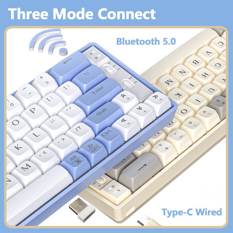 VAORLO 65 πλήκτρα Τριών λειτουργιών ασύρματο μηχανικό πληκτρολόγιο Bluetooth 5.0 Connect Type-C Wied 2.4G USB 0 Latency για συμβατό παιχνίδι Windows IOS