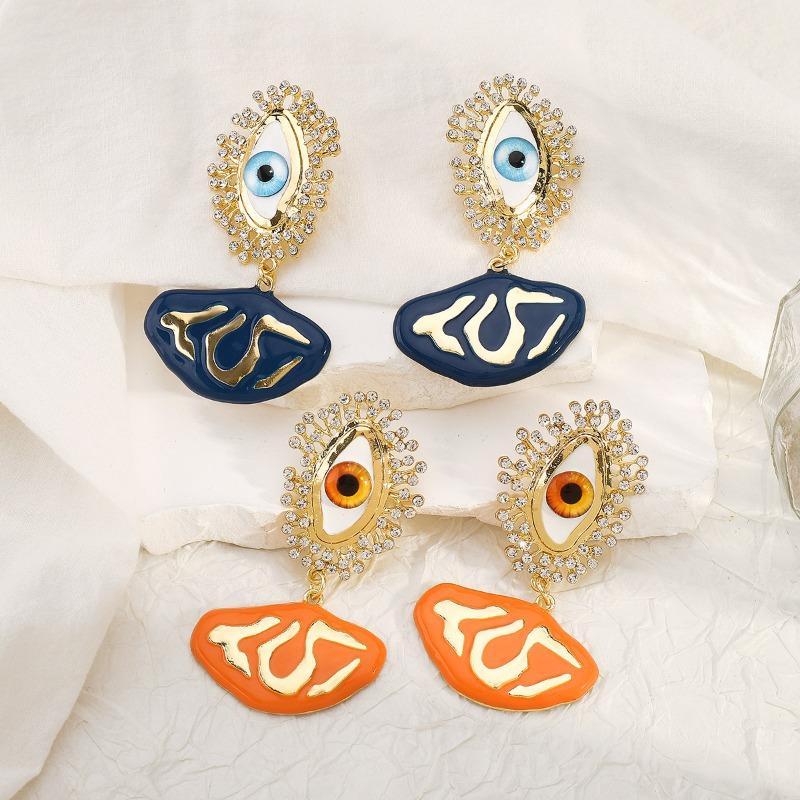 Medieval Art Abstract Personality Oil Drop Earrings Catwalk Temperament Fashion Eyes Diamond Earrings