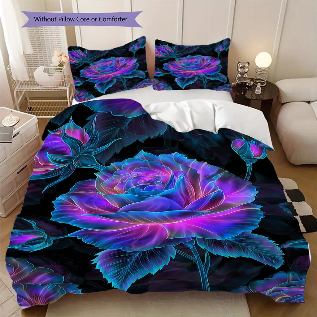 Rose Pattern Bedding Quilt Set Quilt Cover Pillowcase Home Decoration Birthday Gift (1 * Duvet Cover + 2 * Pillowcase, Without Core)
