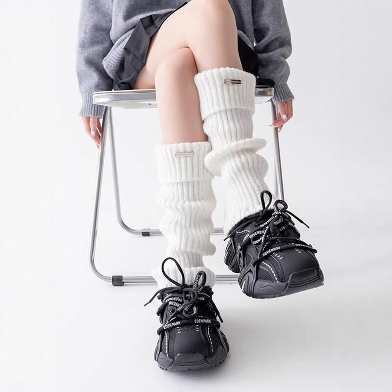 Metal Standard Gray Knitted Socks Cover Women'S Autumn And Winter Design Sense Flanging Thickened Warm Babes Long Tube Stacking Calf Cover