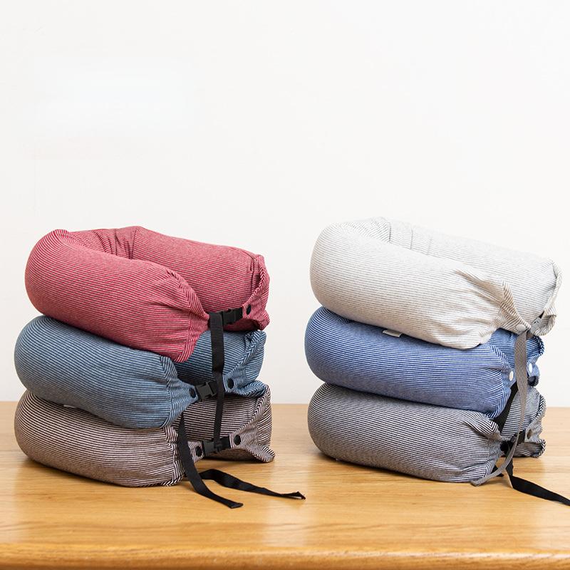 Liangpin Neck Pillow Striped Particle Pillow Car Neck Pillow Japanese Style Cylindrical Pillow Travel Pillow