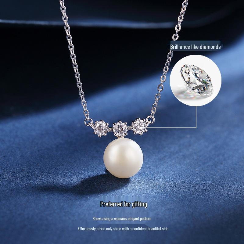 Fashionable Versatile Freshwater Pearl & Zircon Necklace for Women - S925 Sterling Silver Clavicle Chain
