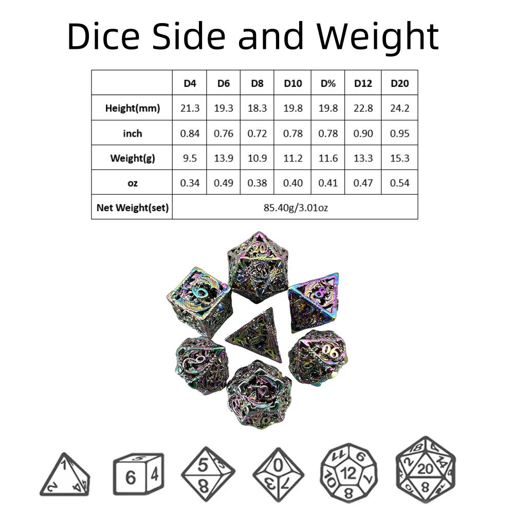 Metal Dice - Polyhedral Dice Set 7pcs DND Dice for DND RPG Board Game Accessories