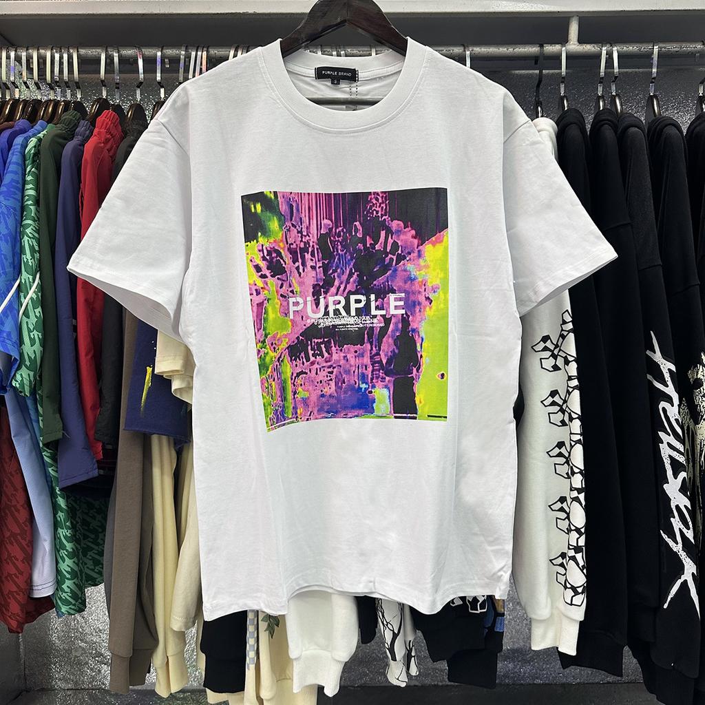PURPLE letter print crew neck pullover short-sleeve 2023 summer new European and American trendy brand T-shirt collection tops