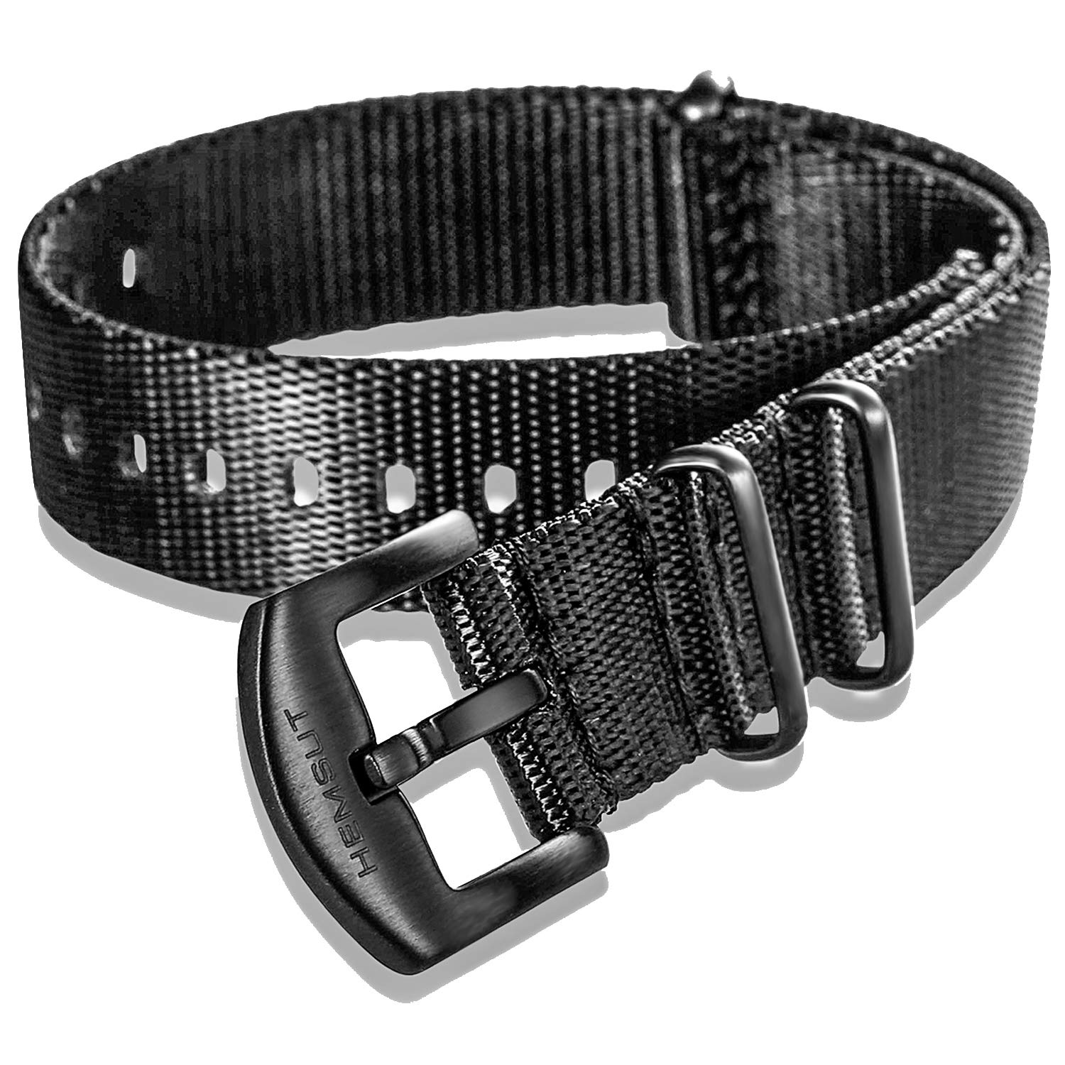 

[hemsut h] 18мм Черный нейлоновый ремешок для часов с серебристой пряжкой из нержавеющей стали, Унисекс, 4 размера: 18/20 / 22 / 24мм