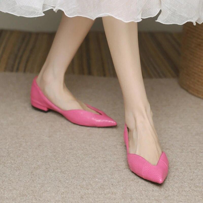 Luxus Temperament Frauen Schuh Sommer Neue Französisch Spitz Leder Schuh Einfache Bequeme Einzelnen Schuh Schaffell Elegante Low Heels